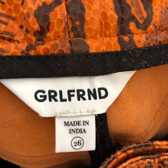 Grlfrnd Orange Snake Print Leather Straight Leg Pants 26 - Picture 10 of 13